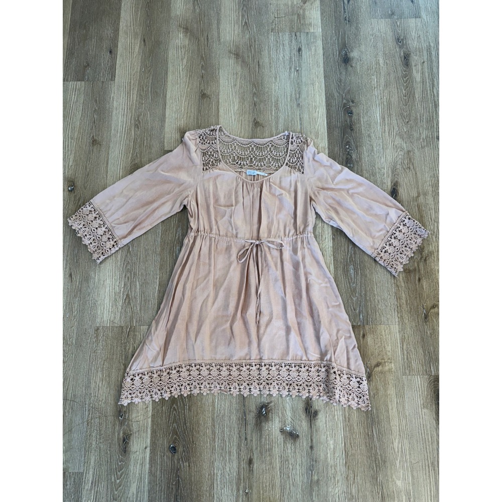 Charming Charlie Tunic Top Womens L Pink Crochet Lace Cotton Boho Cottagecore